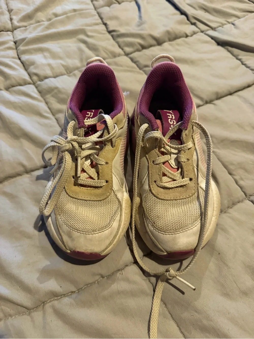 Puma White and Pink Kids Sneakers with Purple Accents